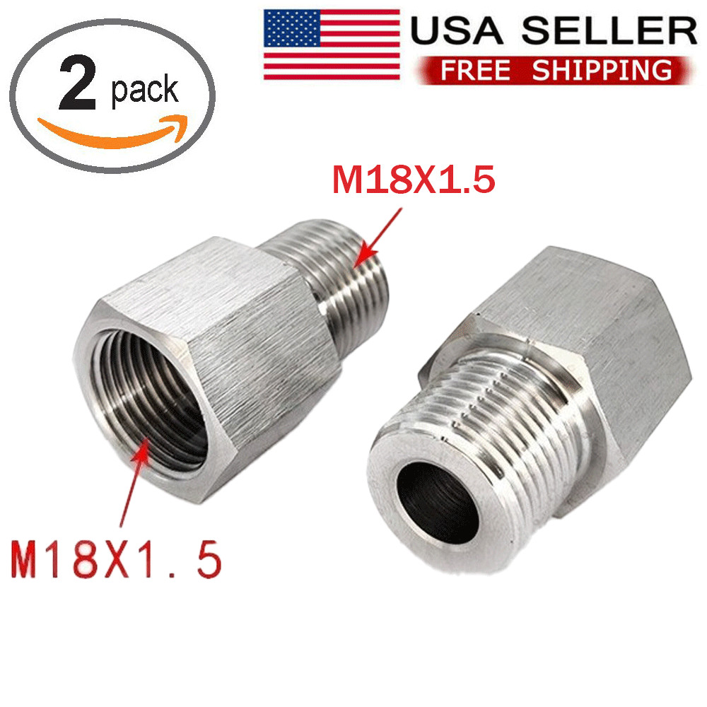 M18x1.5 Female to M18x1.5 Male Fittings HEX 22 Stainless Steel Sensor Adaptor x2