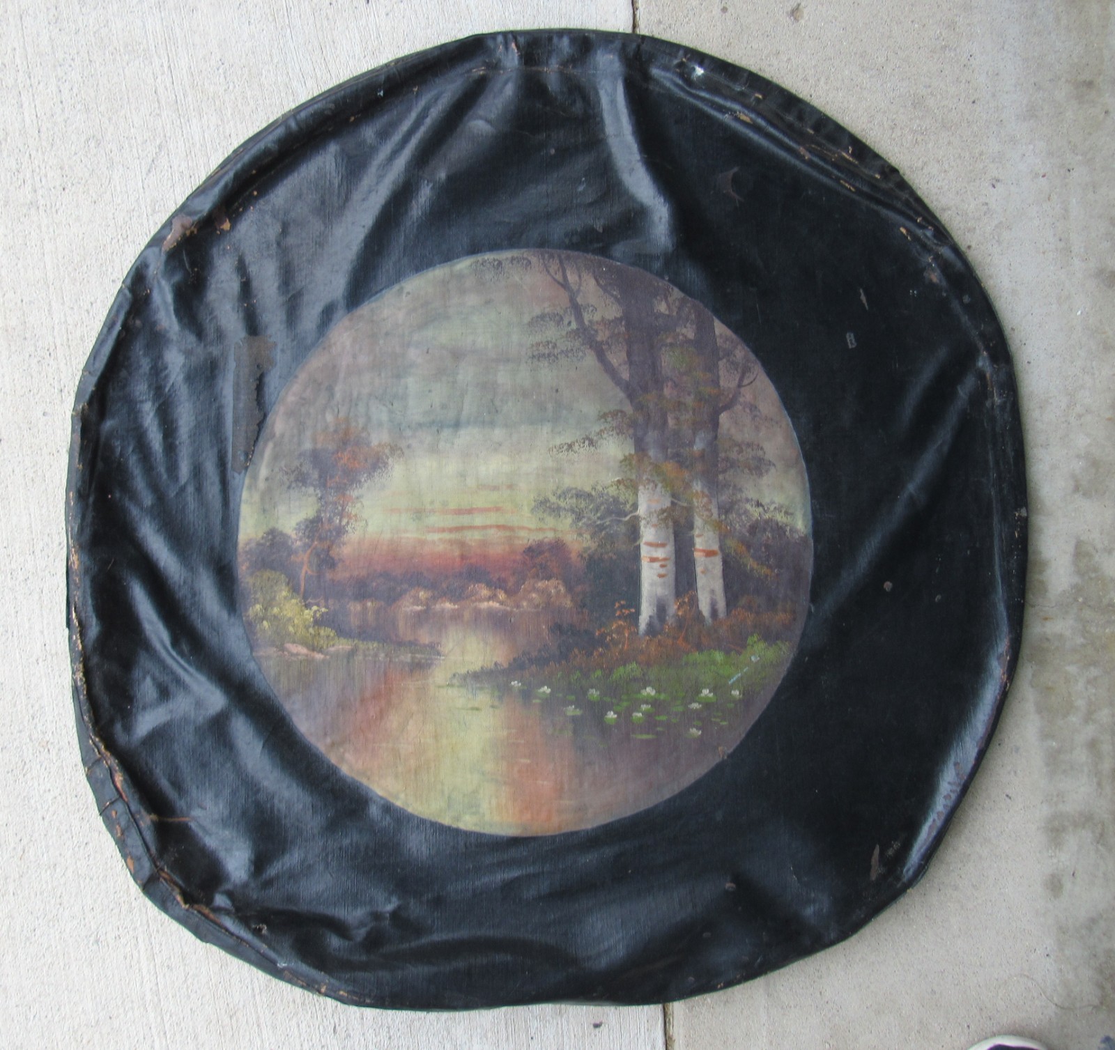 Antique 1930's BILTMORE MFG CINCINNATI Car Spare Tire Cover w/Hand Painted Scene