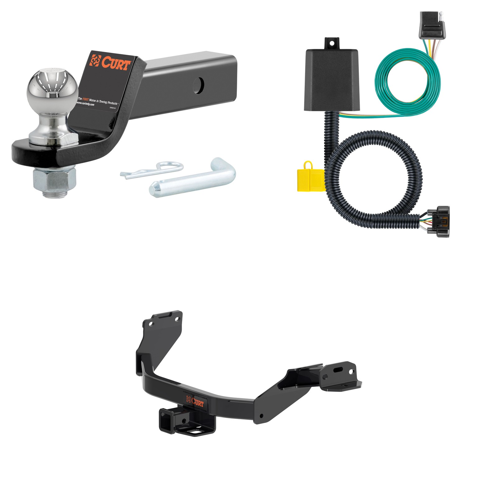 CURT Class 3 Tow Package Trailer Hitch, Wiring, Ball Mount - 13609, 56420, 45836