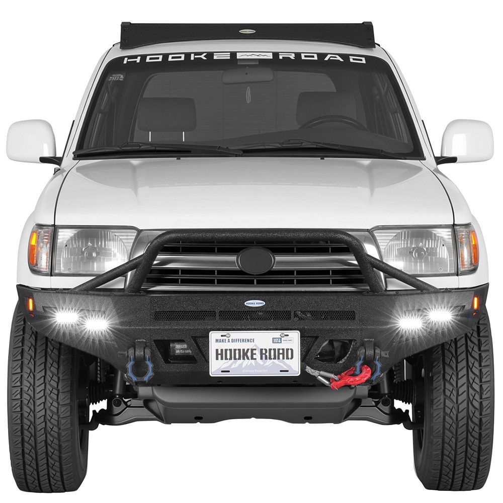Fit 1996-2002 Toyota 4Runner Winch Plate Front Bumper Textured Steel w/ Lights