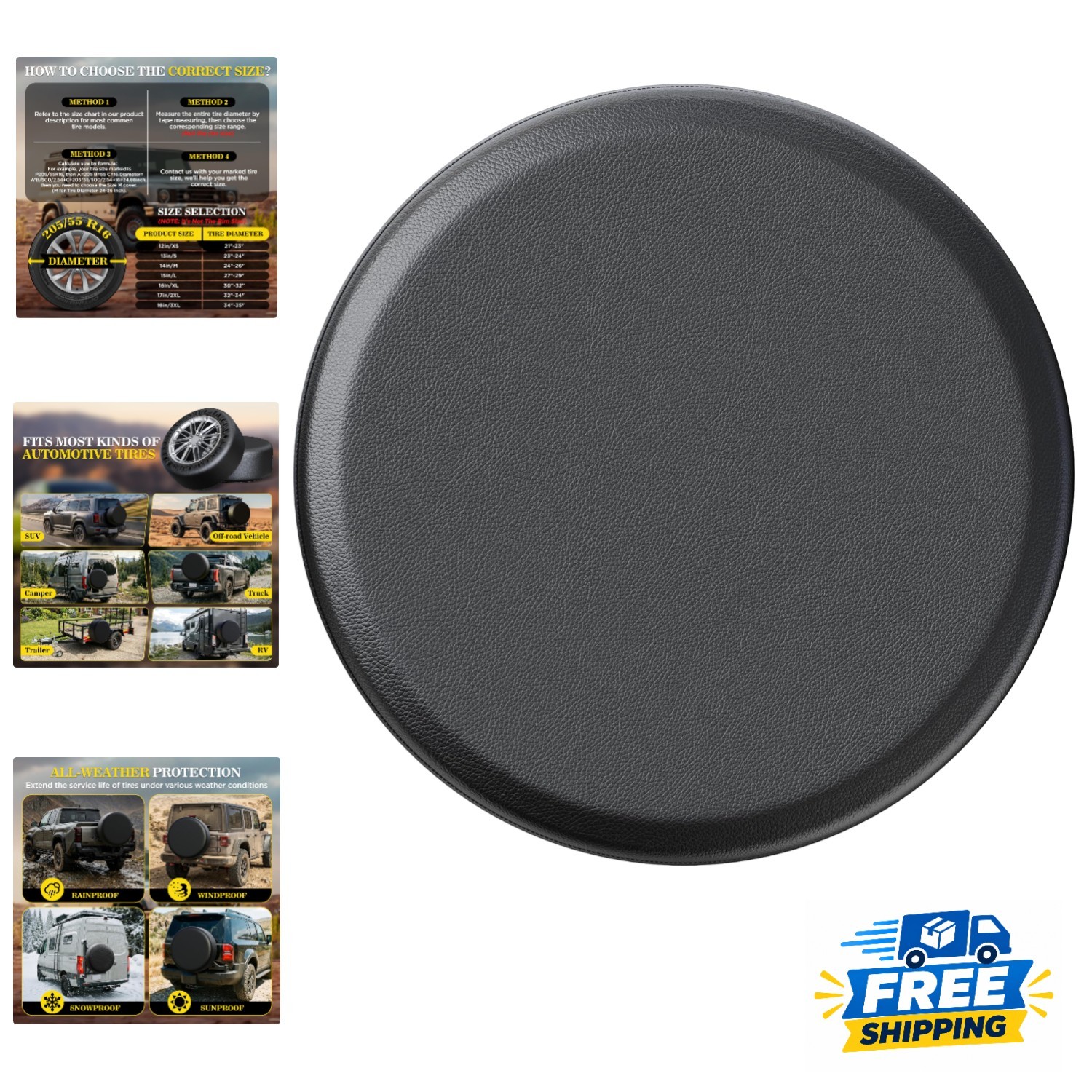 Heavy-Duty Leather Spare Tire Cover (24-26 Inch) - Perfect for Off-Road Use