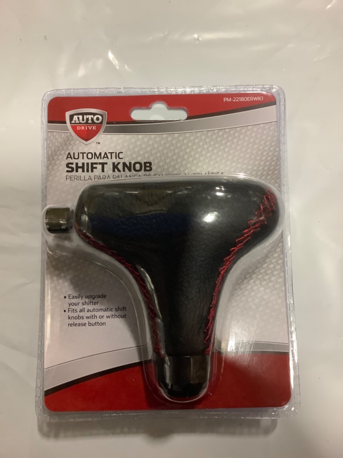 Universal Automatic Shift Knob Replacement W/ Release Button-Black W/ Red Stitch