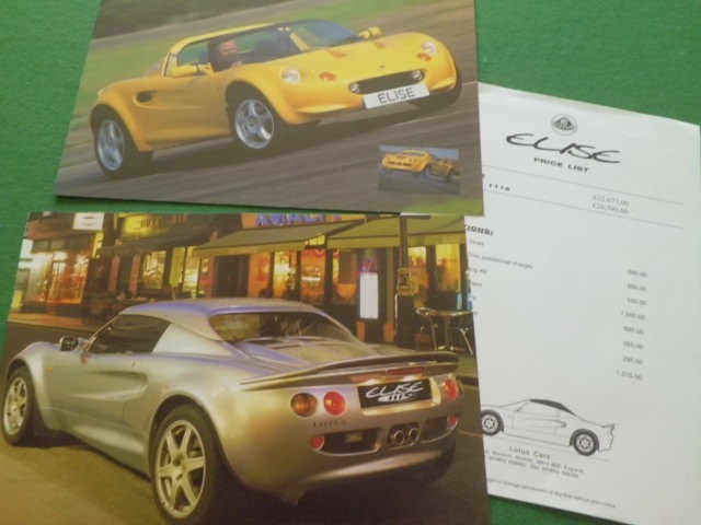 LOTUS ELISE & ELISE 111S  SALES BROCHURES + PRICE SHEET