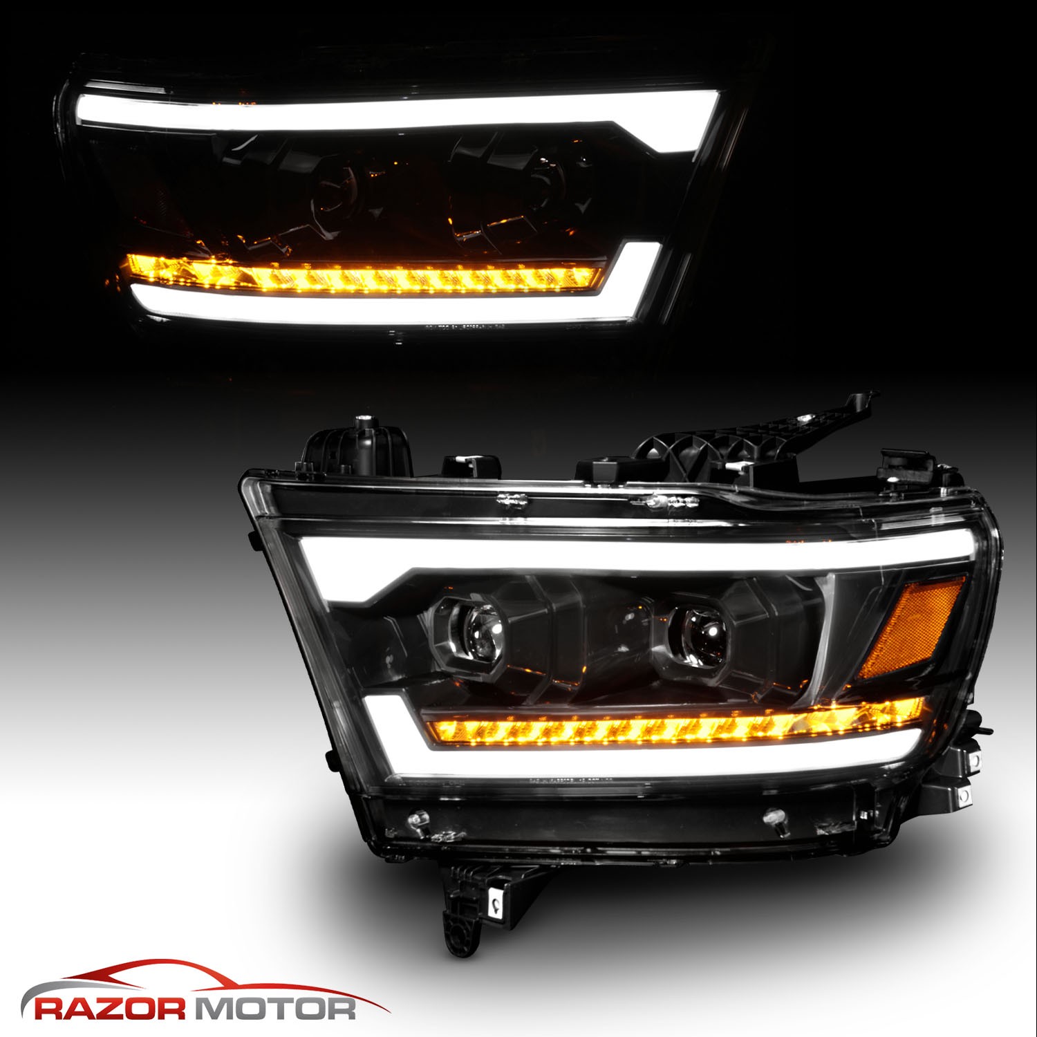 [Sequentail LED] For 2019-2023 Dodge Ram 1500 Black DRL Left Side Headlights