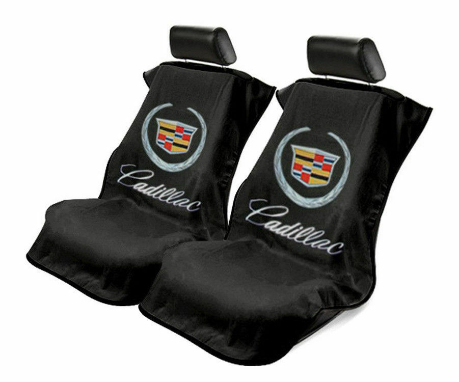 2 - Universal Black Cover/Towel Seat Armour Protectors w/Licensed Cadillac Logo 2 - Universal Black Cover/Towel Seat Armour Protectors w/Licensed Cadillac Logo