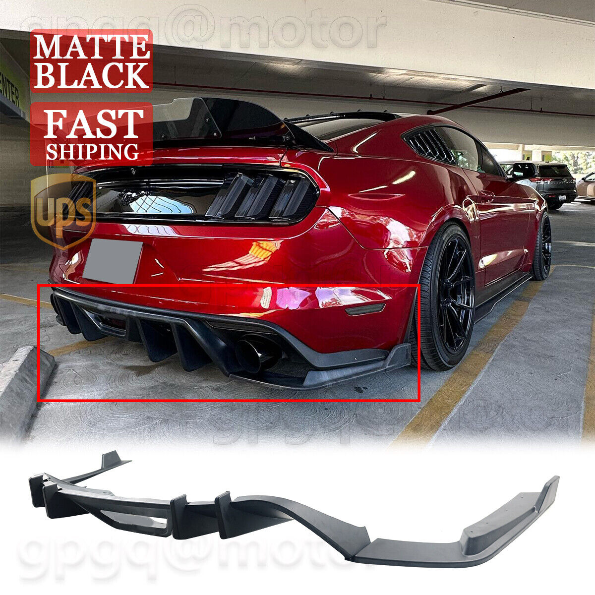 For Ford Mustang 15-17 HN Style Textured Rear Bumper Diffuser W/Corner Extension