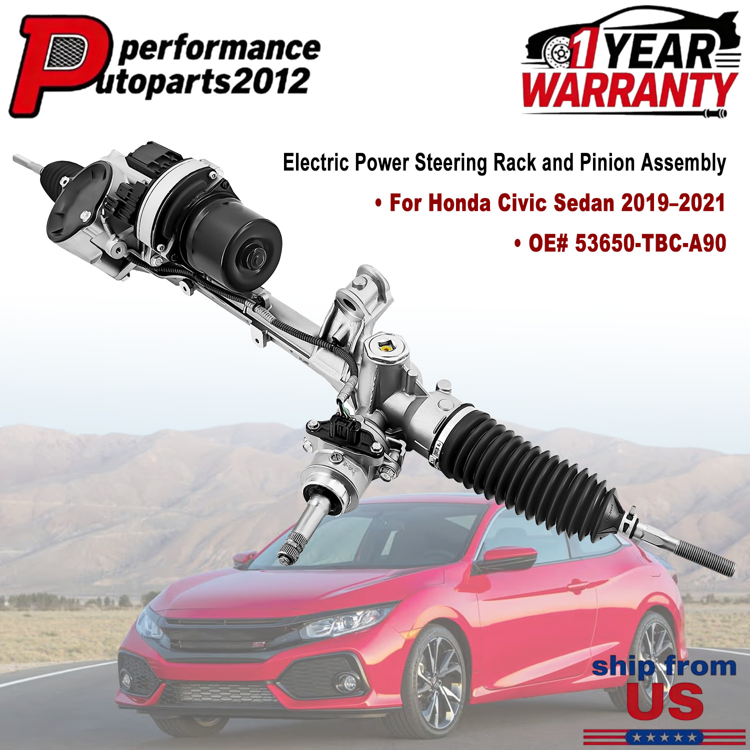 53650-TBC-A90 Electric Power Steering Rack Pinion For Honda Civic 2.0L 2019-2021
