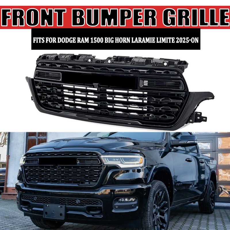 For RAM 1500 Limited 2025 2026 Diamond Black Front Bumper Grille Upper ABS Grill