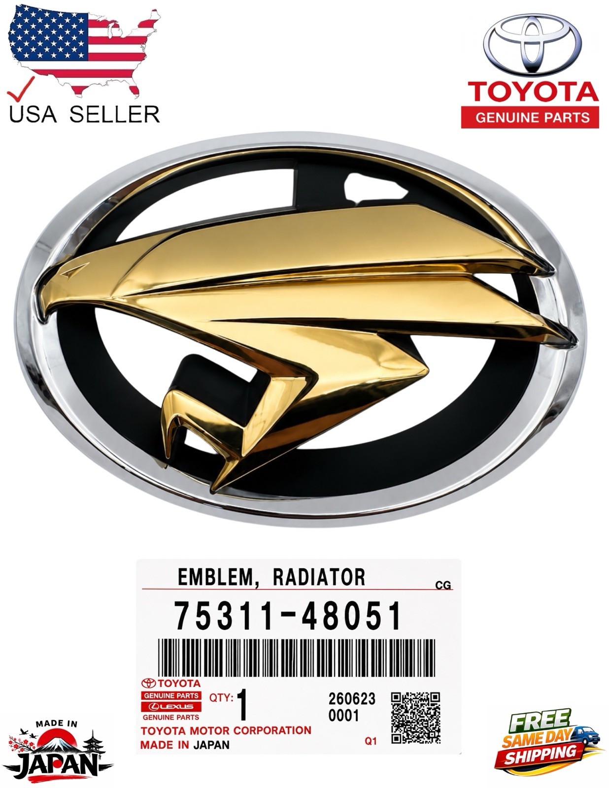 OEM Toyota 2003-2008 Harrier Front Grill Eagle Emblem 75311-48051 Genuine JDM