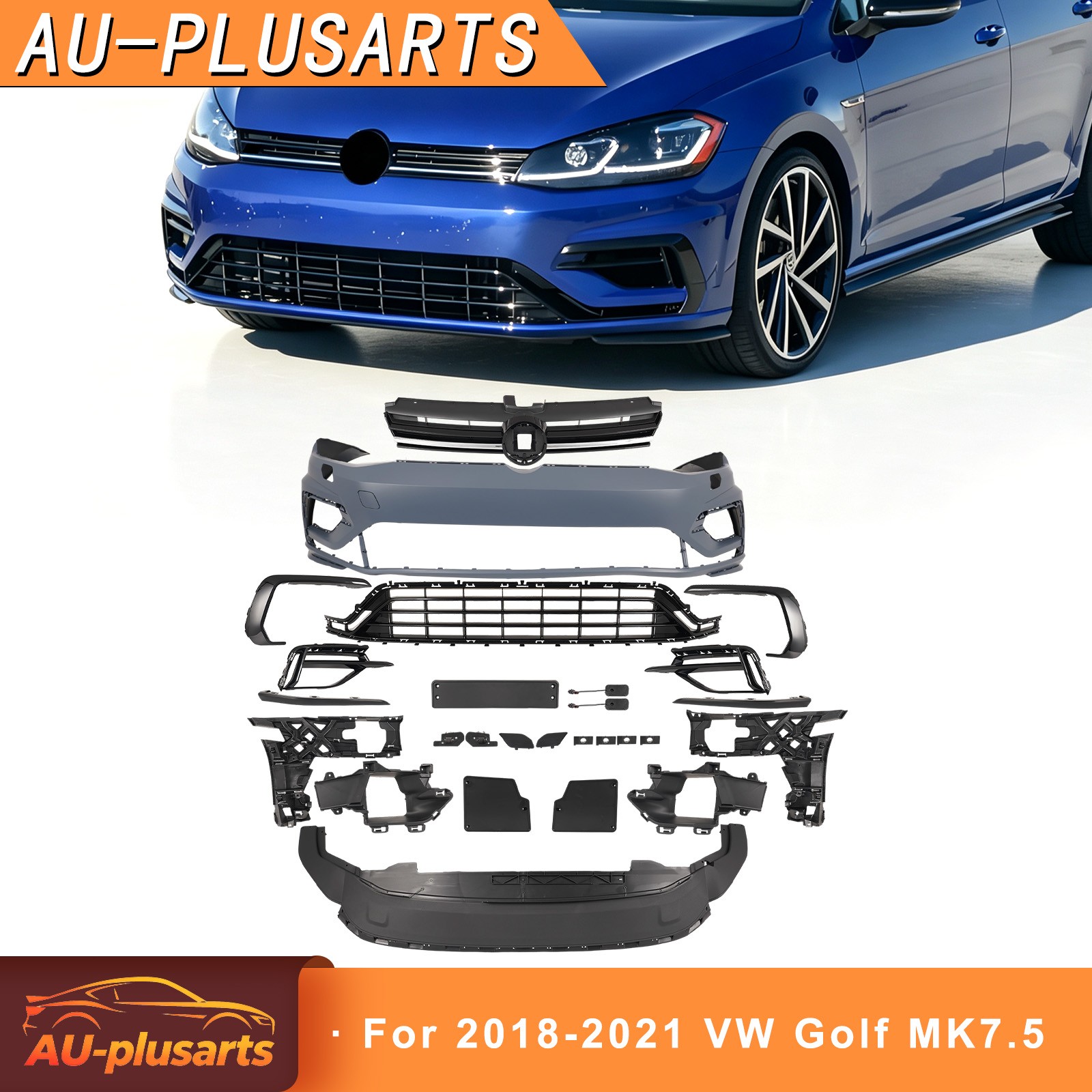 New Front Bumper Cover Kit Fit 18-21 VW Golf MK7.5 Upgrade to Golf MK7.5 R Style