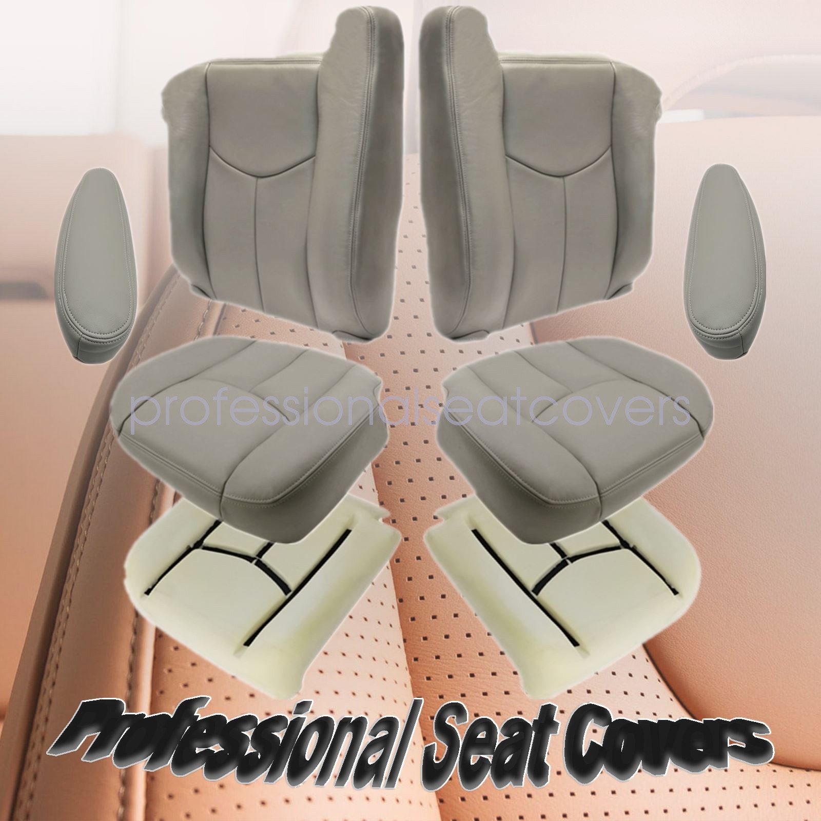 For 03-06 Chevy Tahoe Gray Leather Driver & Passenger Seat Cover & Foam Cushion