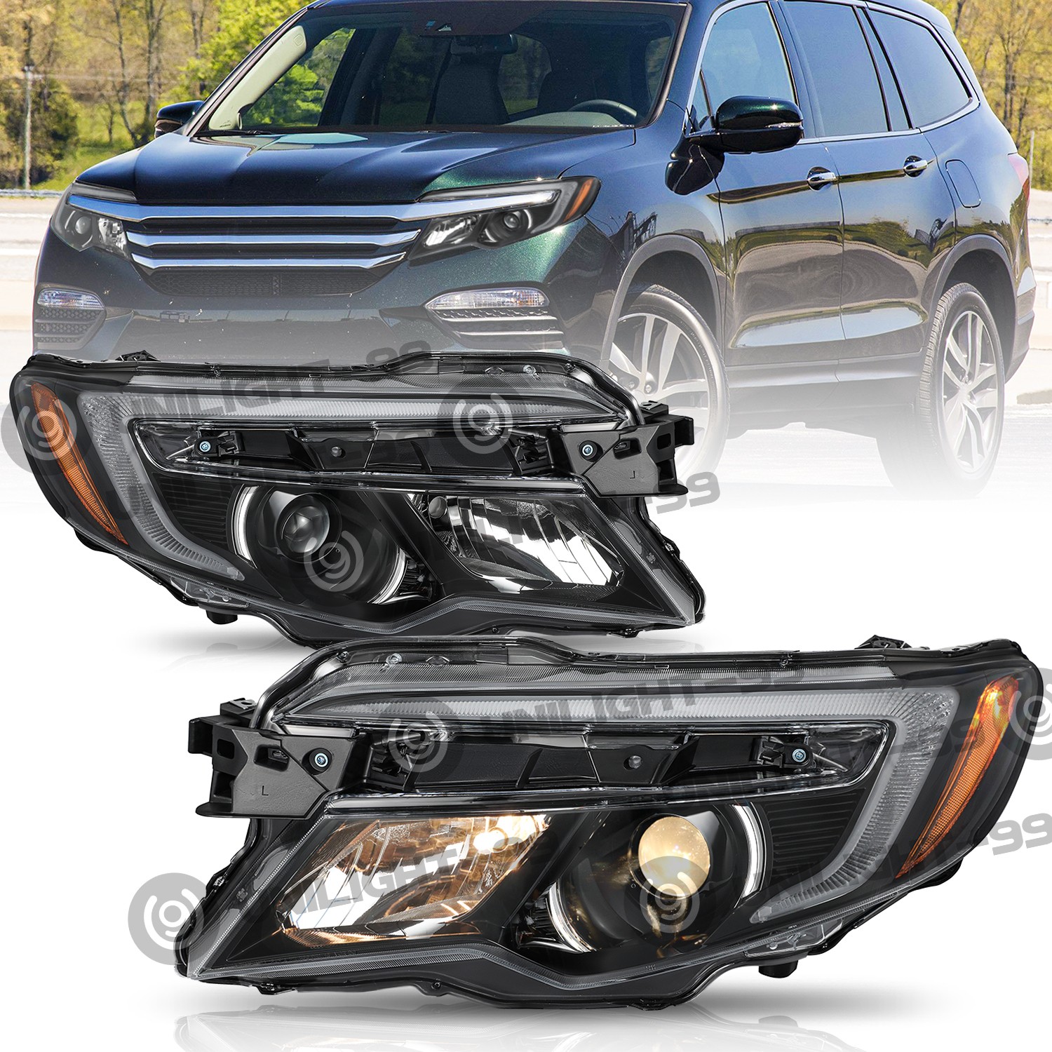 For 2016-2021 Honda Pilot/17-20 Ridgeline Halogen w/o LED DRL Headlights 2PIN