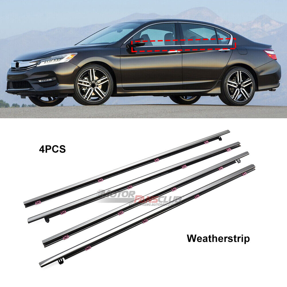 4PCS Chrome Outer Window Weatherstrip Molding Trim For Honda Accord 2013-2017