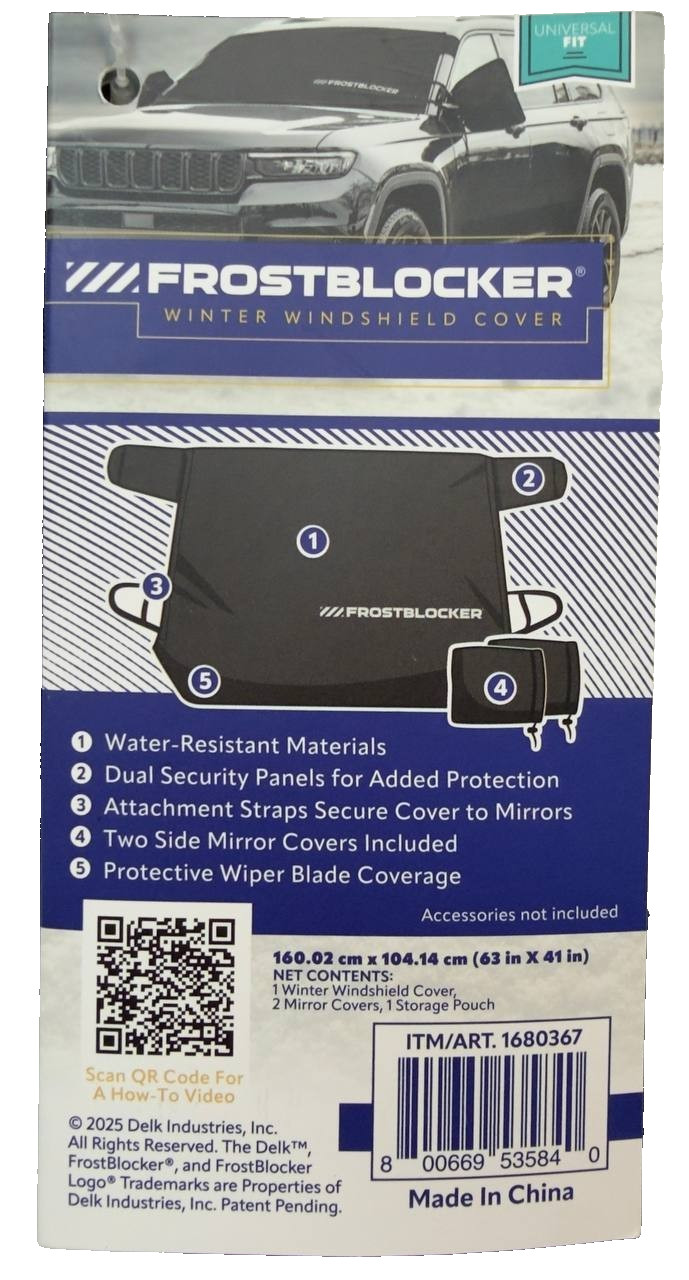 FrostBlocker Winter Windshield Cover Set w/ Mirror Covers, Universal Fit 63 x 41