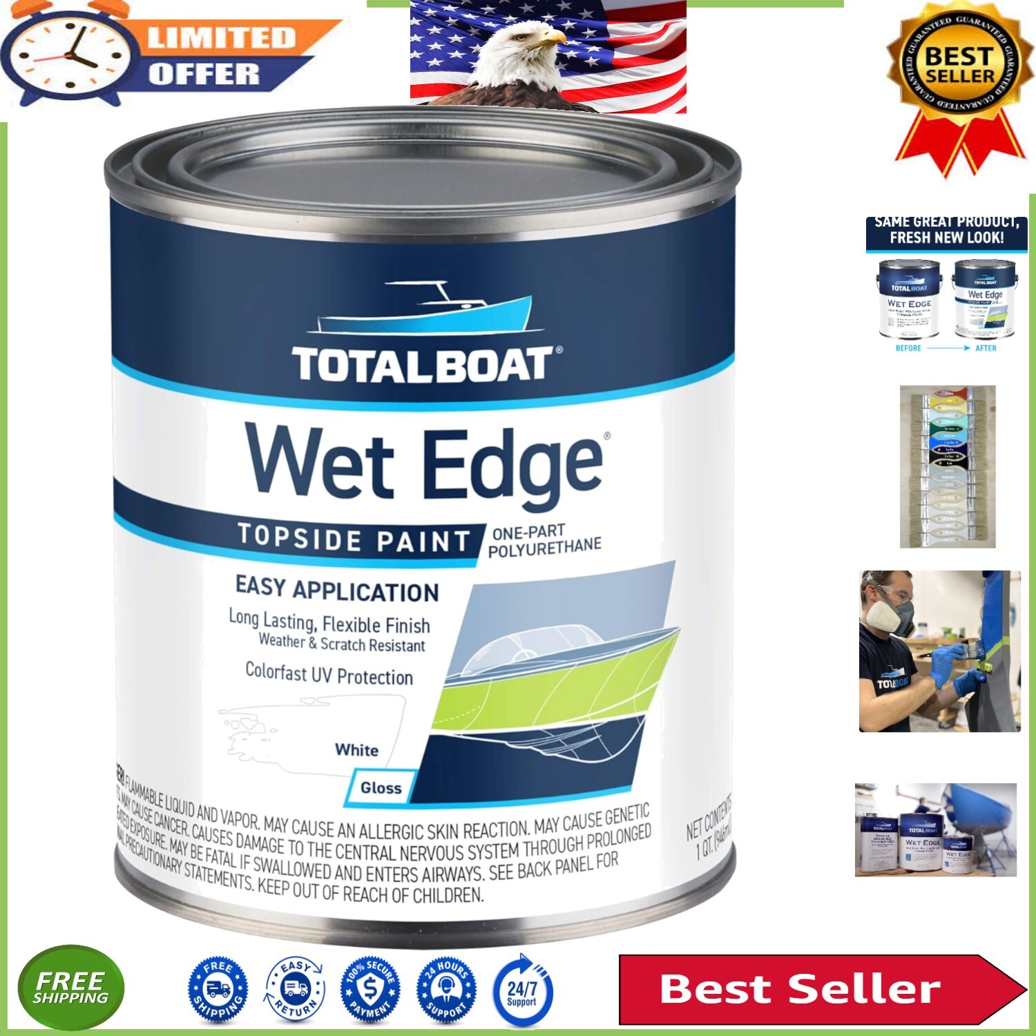 Wet Edge Marine Topside Paint - Gloss White, 1 Quart, Durable & Fade Resistant Wet Edge Marine Topside Paint - Gloss White, 1 Quart, Durable & Fade Resistant