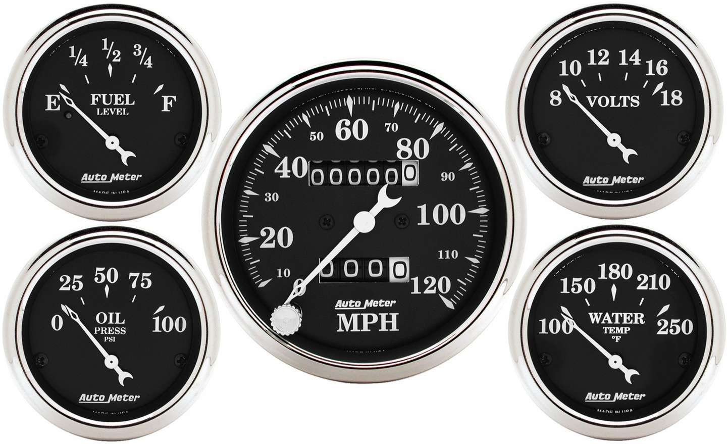 Autometer 1708 Old-Tyme Black Gauge Kit, 5 Pc., 3-1/8