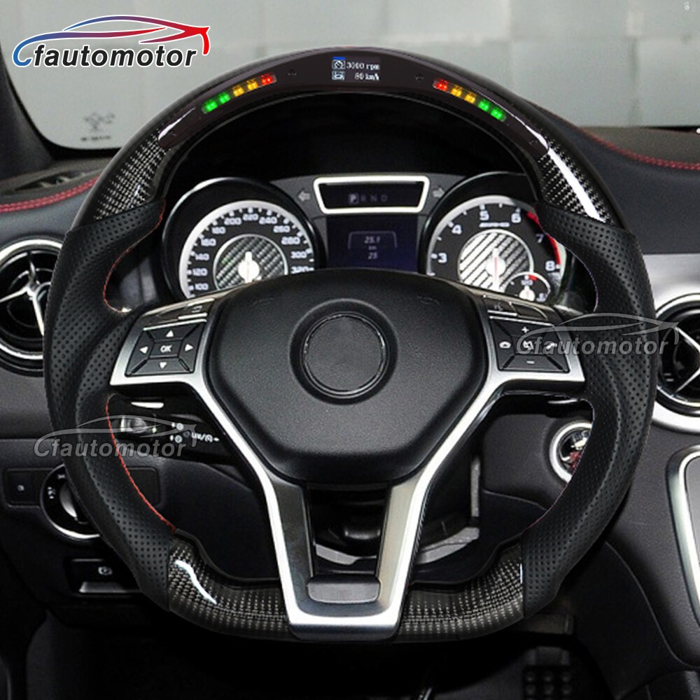 LED Carbon Fiber Steering Wheel Fits Mercedes-Benz CLA45 C63 W204 A45 15-18 