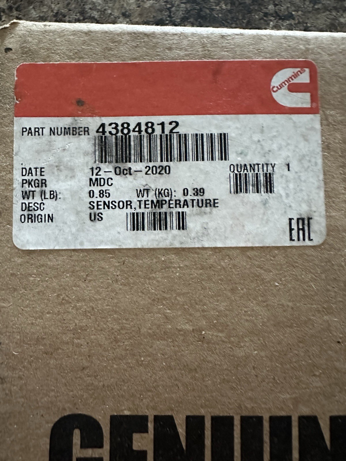 OEM Genuine Cummins After Treatment Temp Sensor Assy. # 4384812