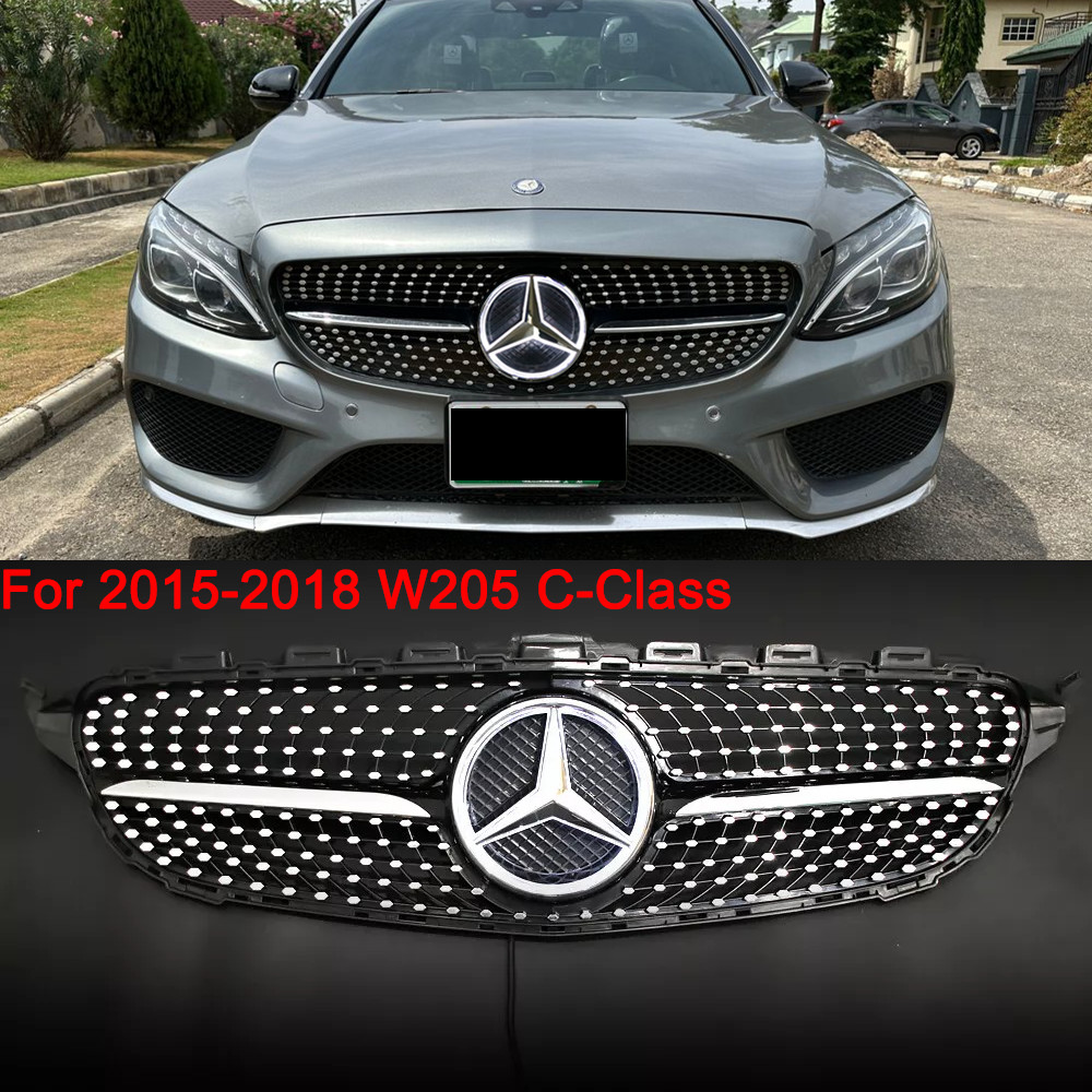 Front Bumper Grille Grill W/LED Star For Mercedes Benz W205 C300 C250 2015-2018