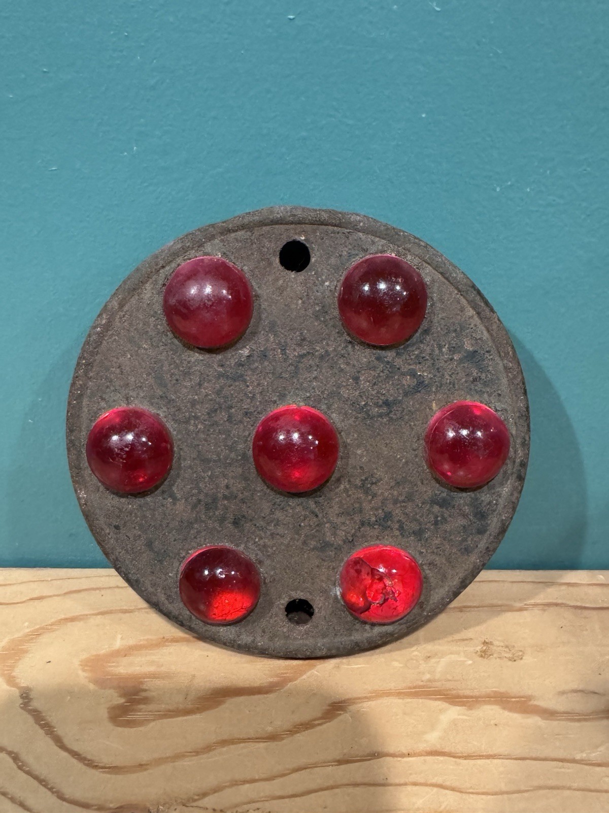 Vintage 1920s PERSONS NO 7 RED Glass Cat Eye Marble Metal 4