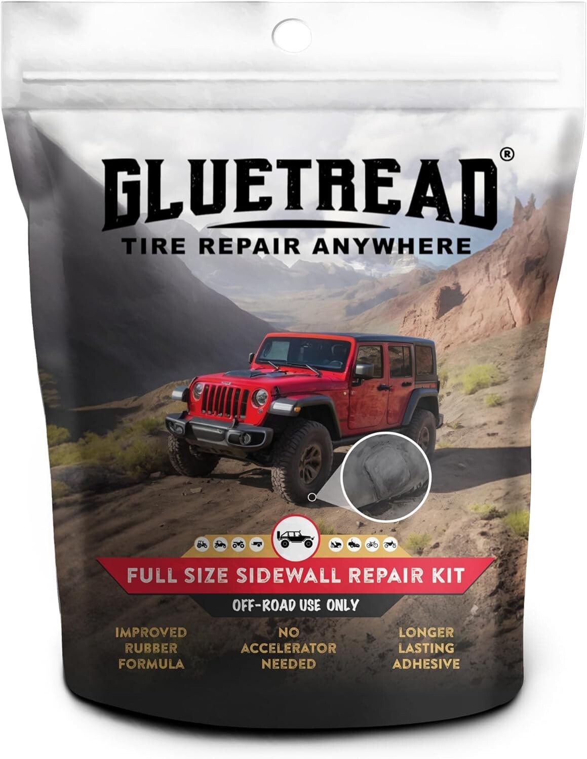 GlueTread Full-Size 4x4 Sidewall Tire Repair Kit | Sidewall Tire Patch Kit Punct