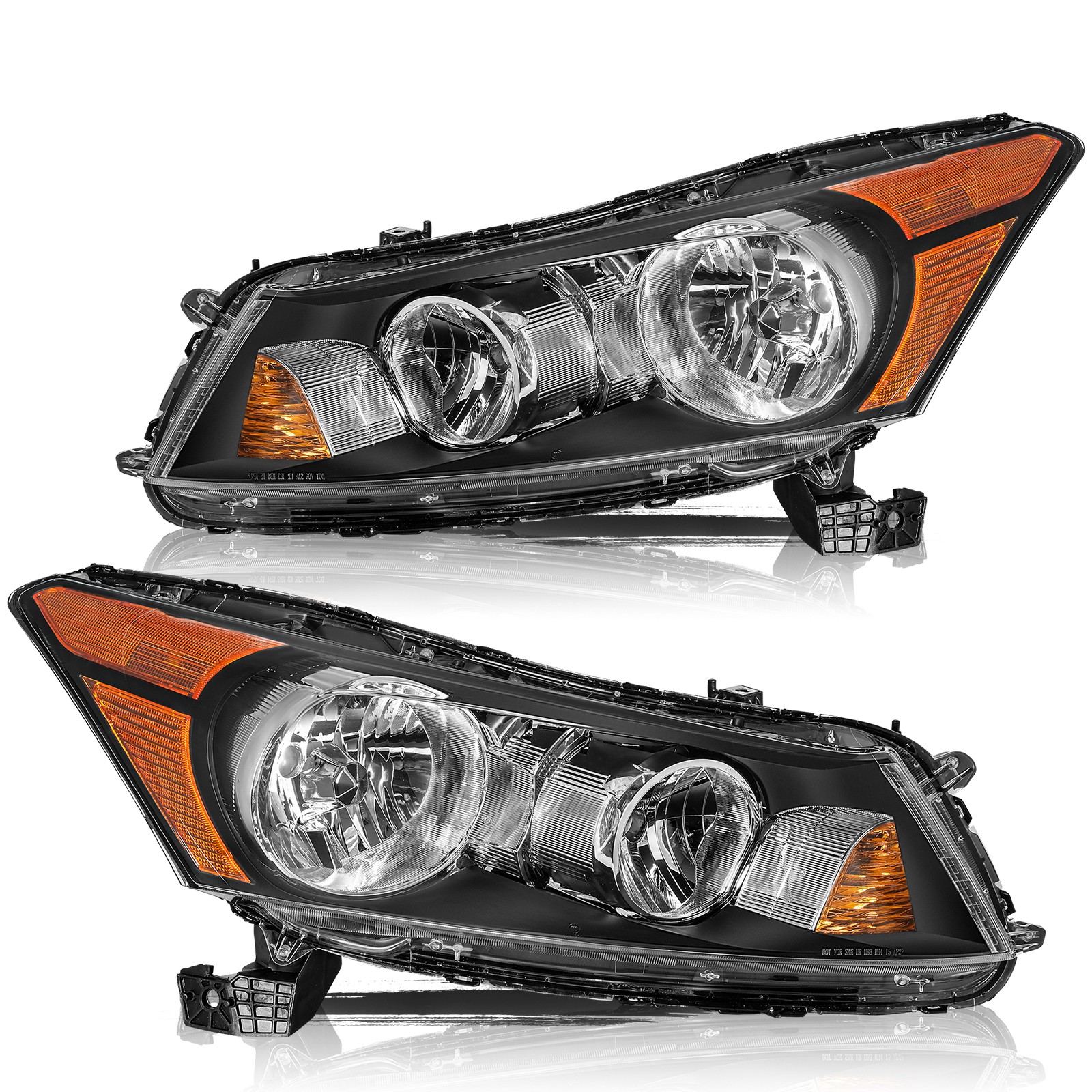 For 2008 2009 2011 2012 Honda Accord Sedan Black Headlights Amber Corner Pair