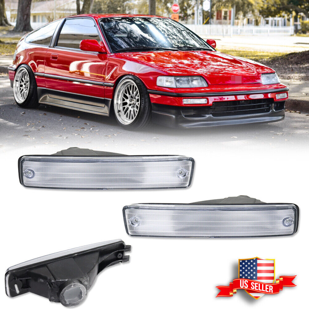 JDM Chrome / Clear Front Bumper Turn Signal Lights For 1990-1991 Honda CRX CR-X