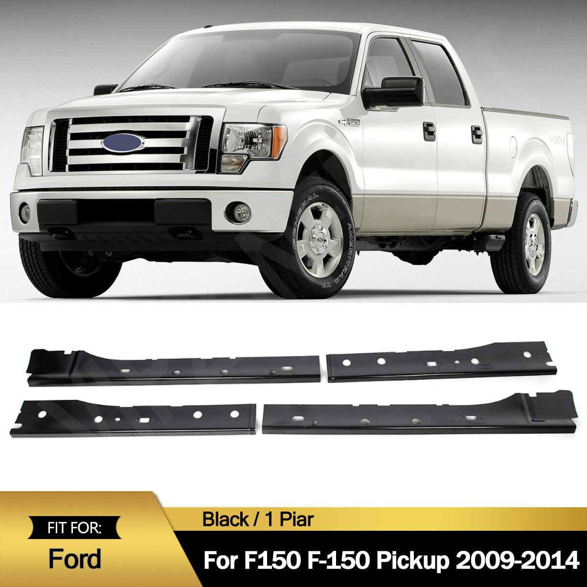 4PCS/Set Inner Rocker Panels For 2009-2014 Ford F-150 F150 4 Door Super Crew Cab