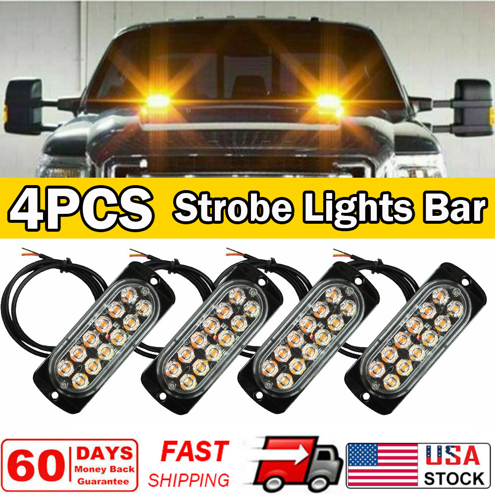 4x Amber 12 LED Car Truck  Beacon Warning Hazard Flash Strobe Light