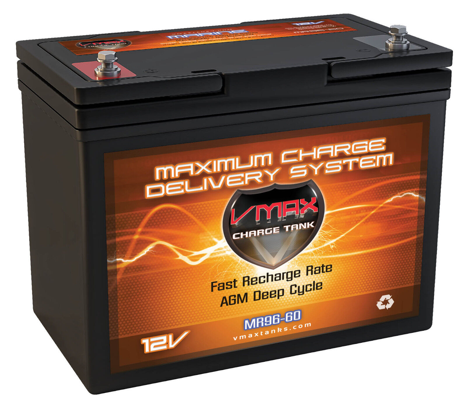 VMAX MR96 12V AGM deep cycle marine battery for 40-50LB fishing trolling motor  