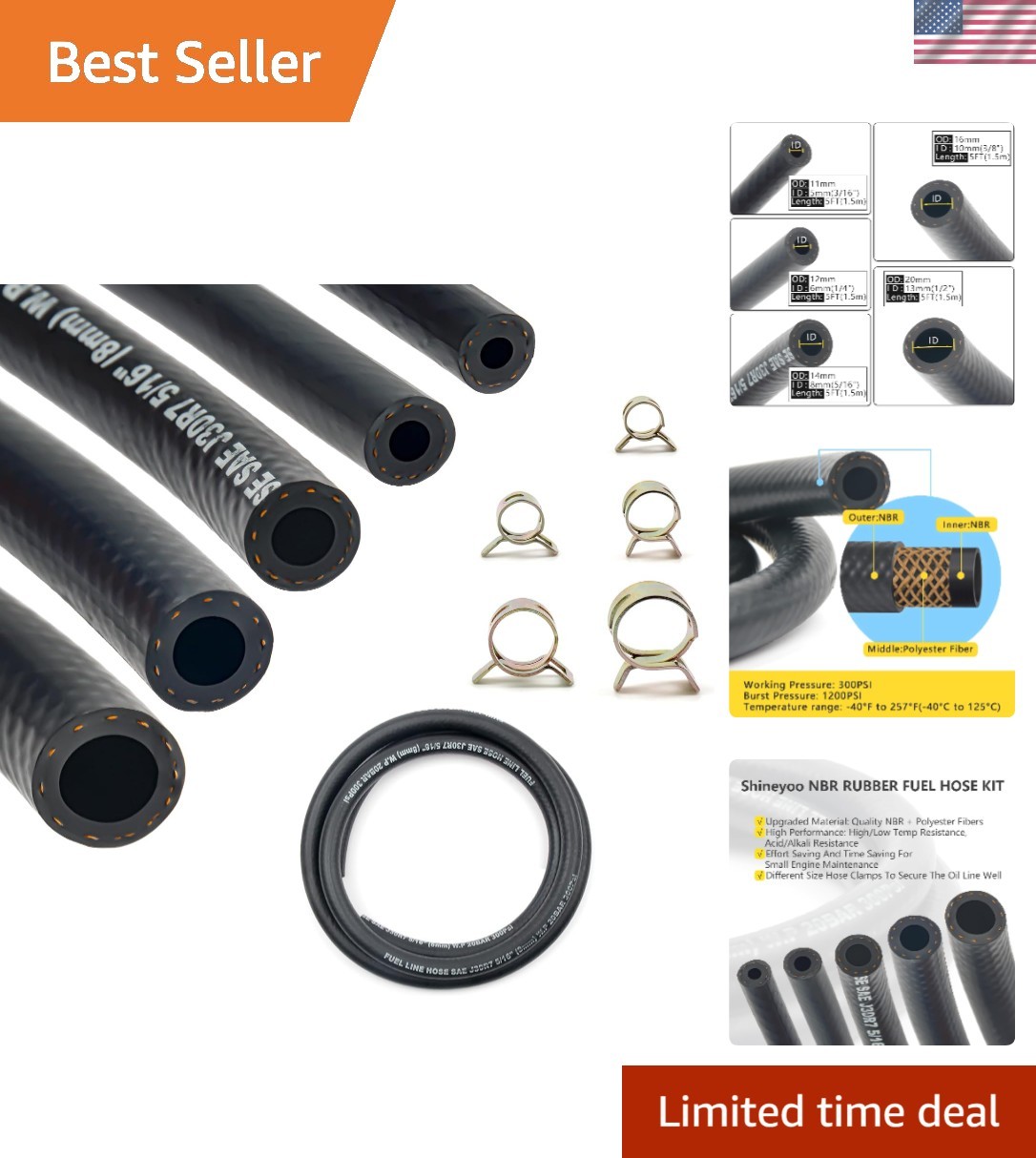 Versatile 5FT 300PSI Fuel Line Hose Kit – Includes 25 Clamps for Small Engines