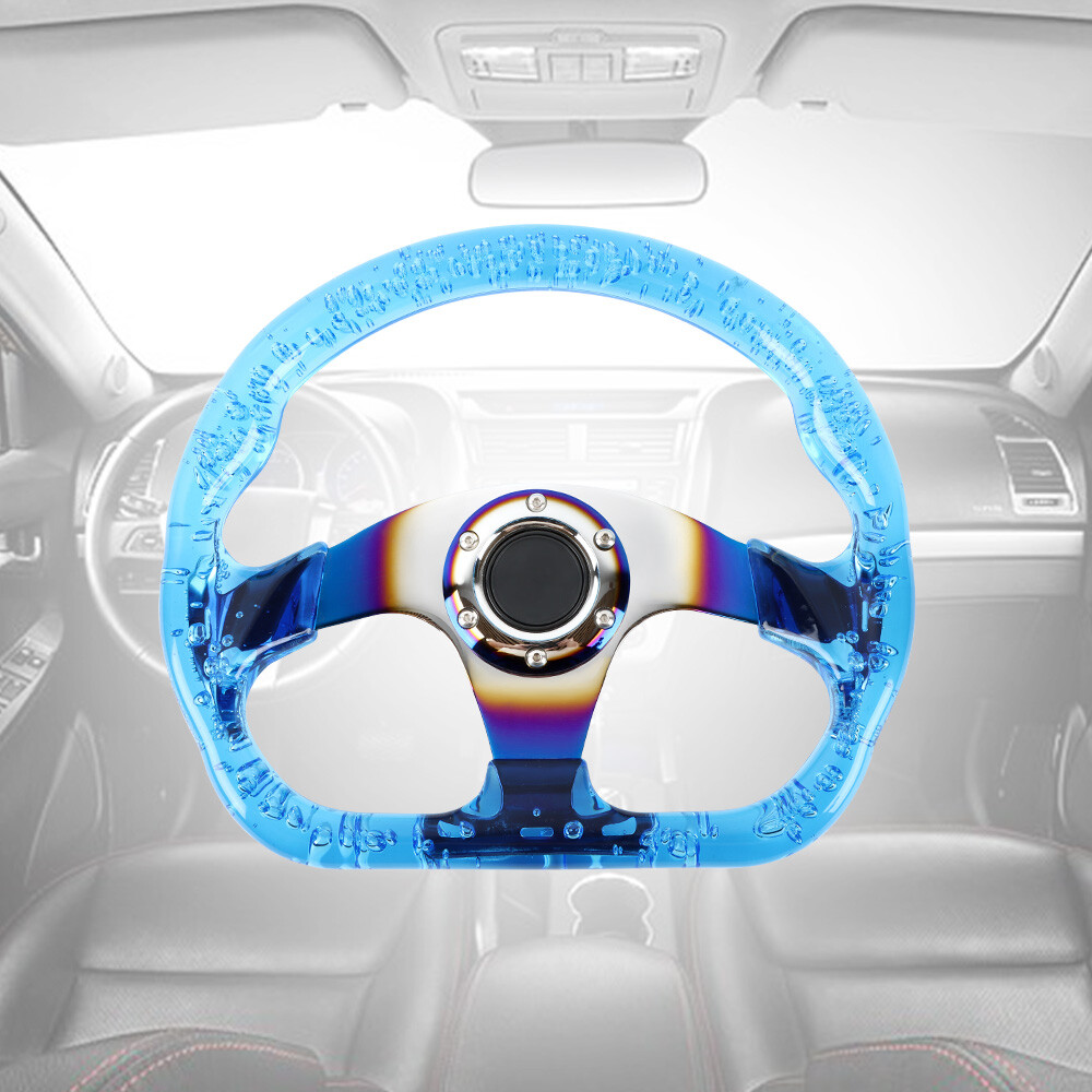 6-Holes JDM Deep Dish Clear Crystal Bubble Burnt Blue Spoke Steering Wheel 6-Holes JDM Deep Dish Clear Crystal Bubble Burnt Blue Spoke Steering Wheel