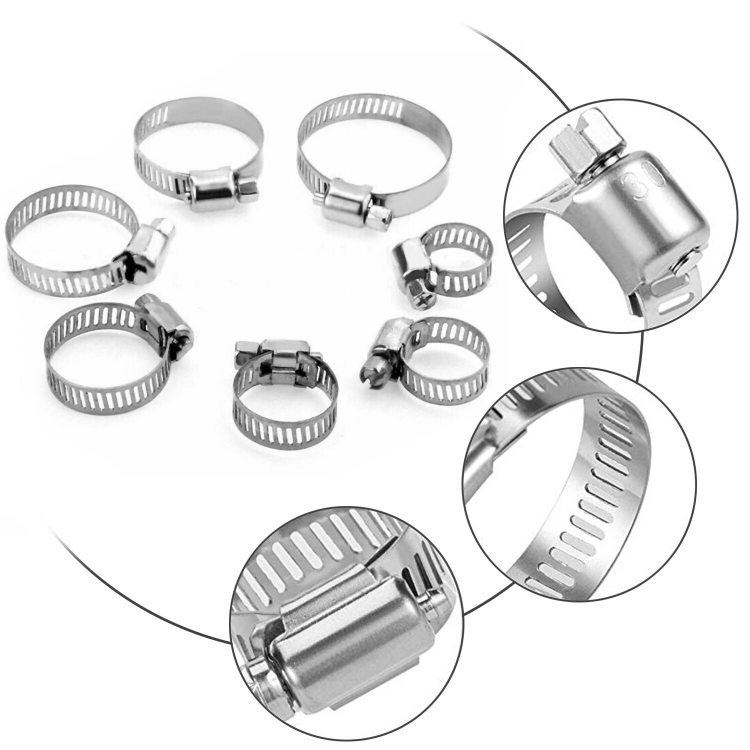60X Adjustable Hose Clamps Worm Gear Stainless Steel Clamp Assortment 7 Sizes US