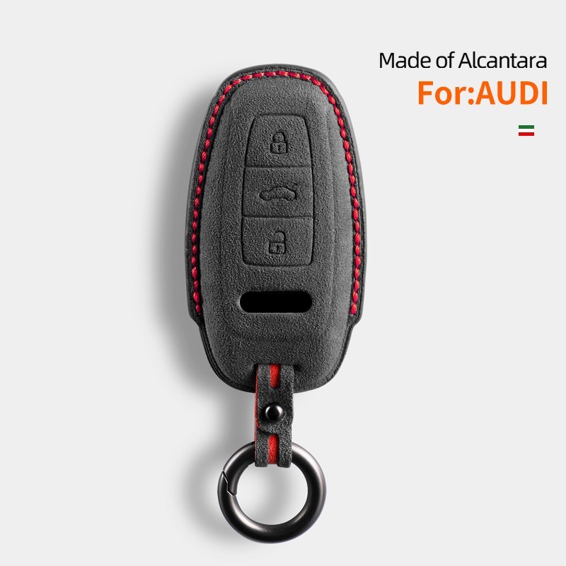 Black Suede Alcantara Key Fob Cover Keychain For 2019-2025 Audi E-Tron GT