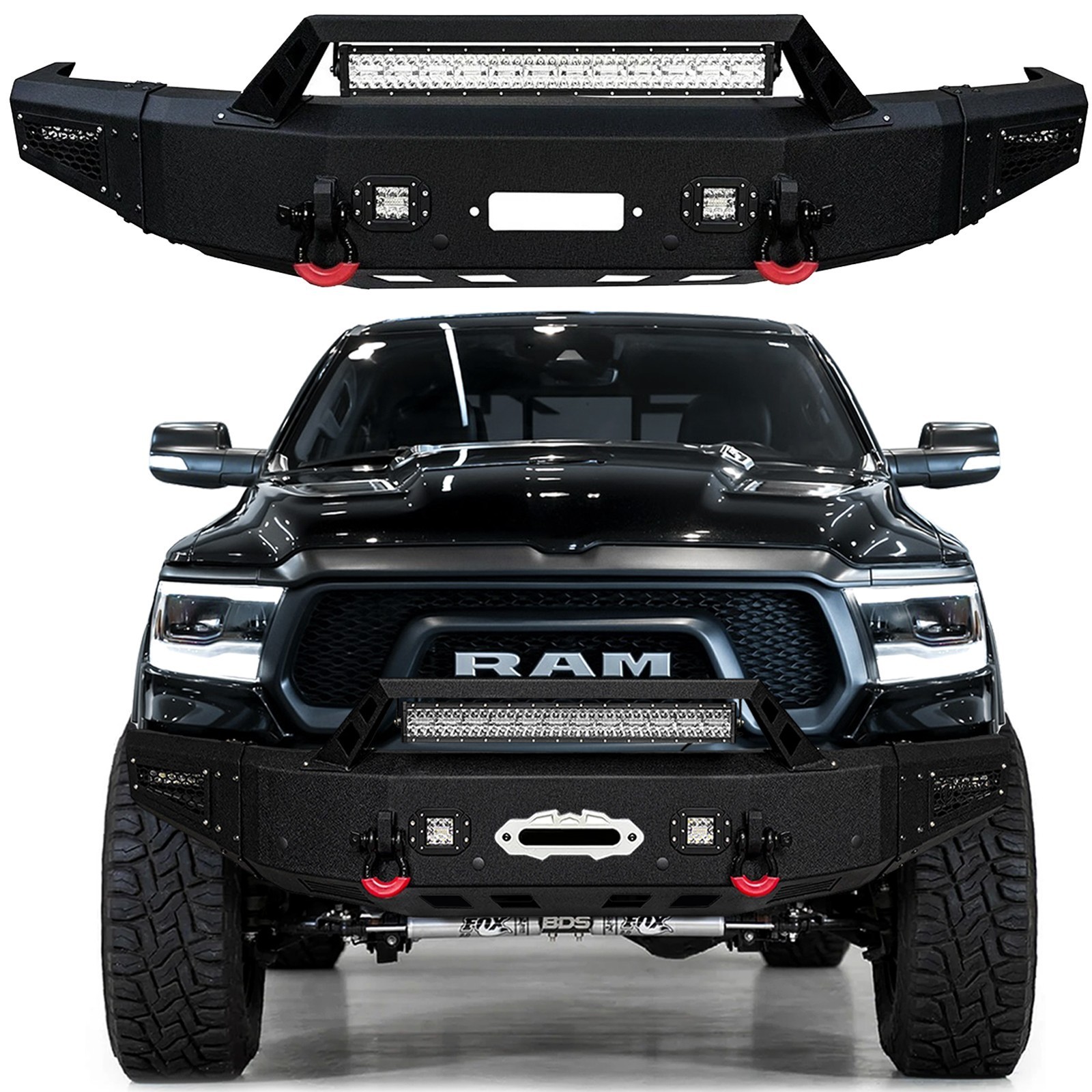 Vijay Front Bumper For Dodge RAM 1500 2019-2024 Rebel With Winch Plate&LED Light