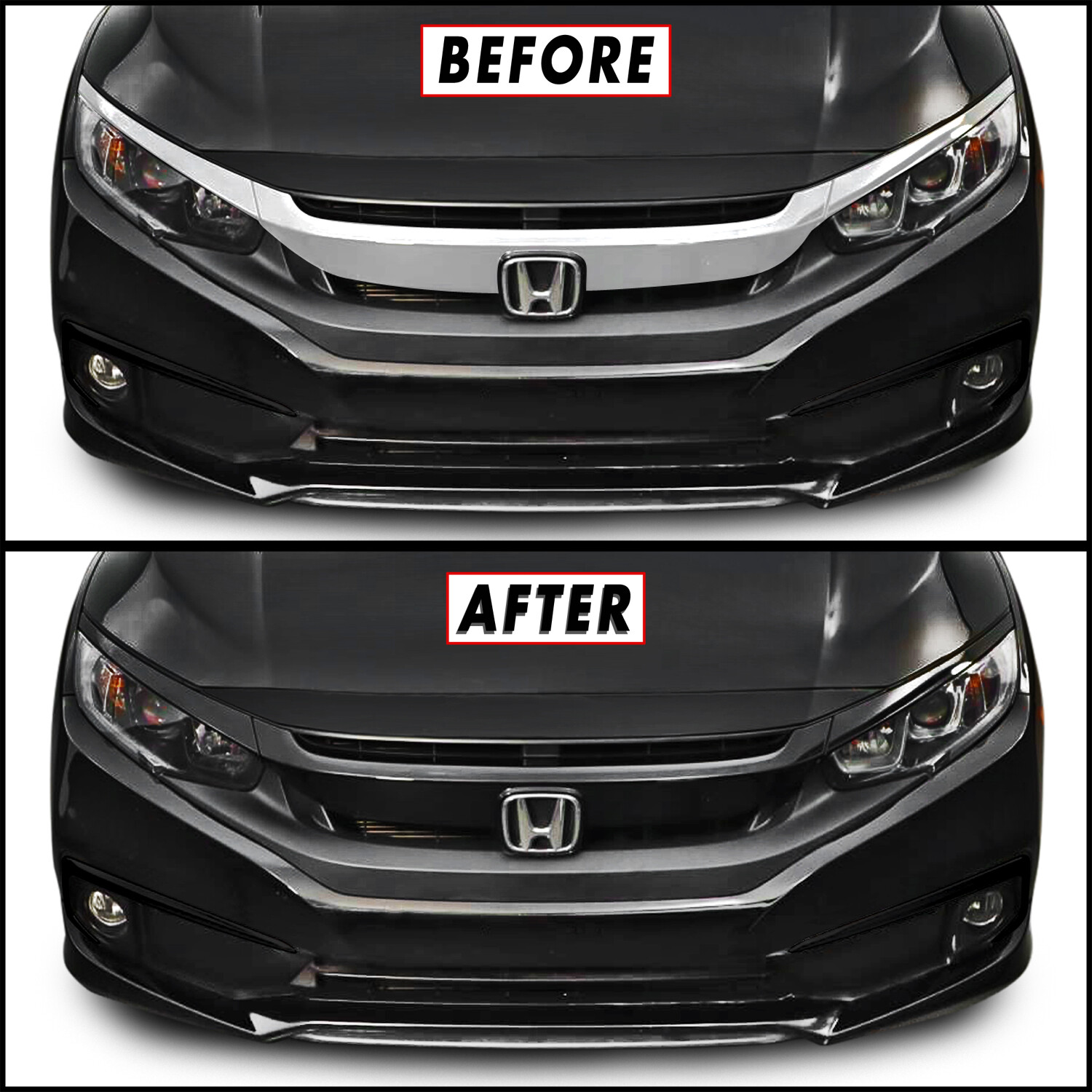 Chrome Delete Blackout Overlay for 2016-21 Honda Civic Front Grill Trim