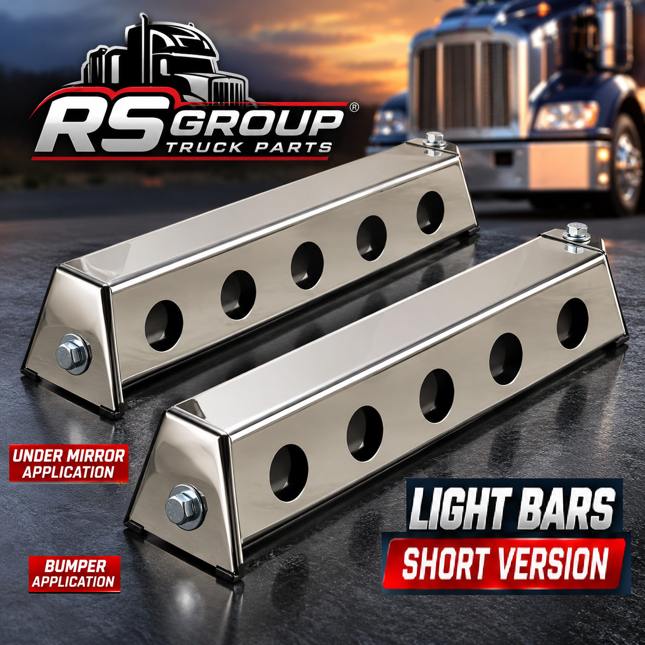 Universal Short Version Under Mirror / Bumper Light Bars Pair Set 10 Holes 3/4\