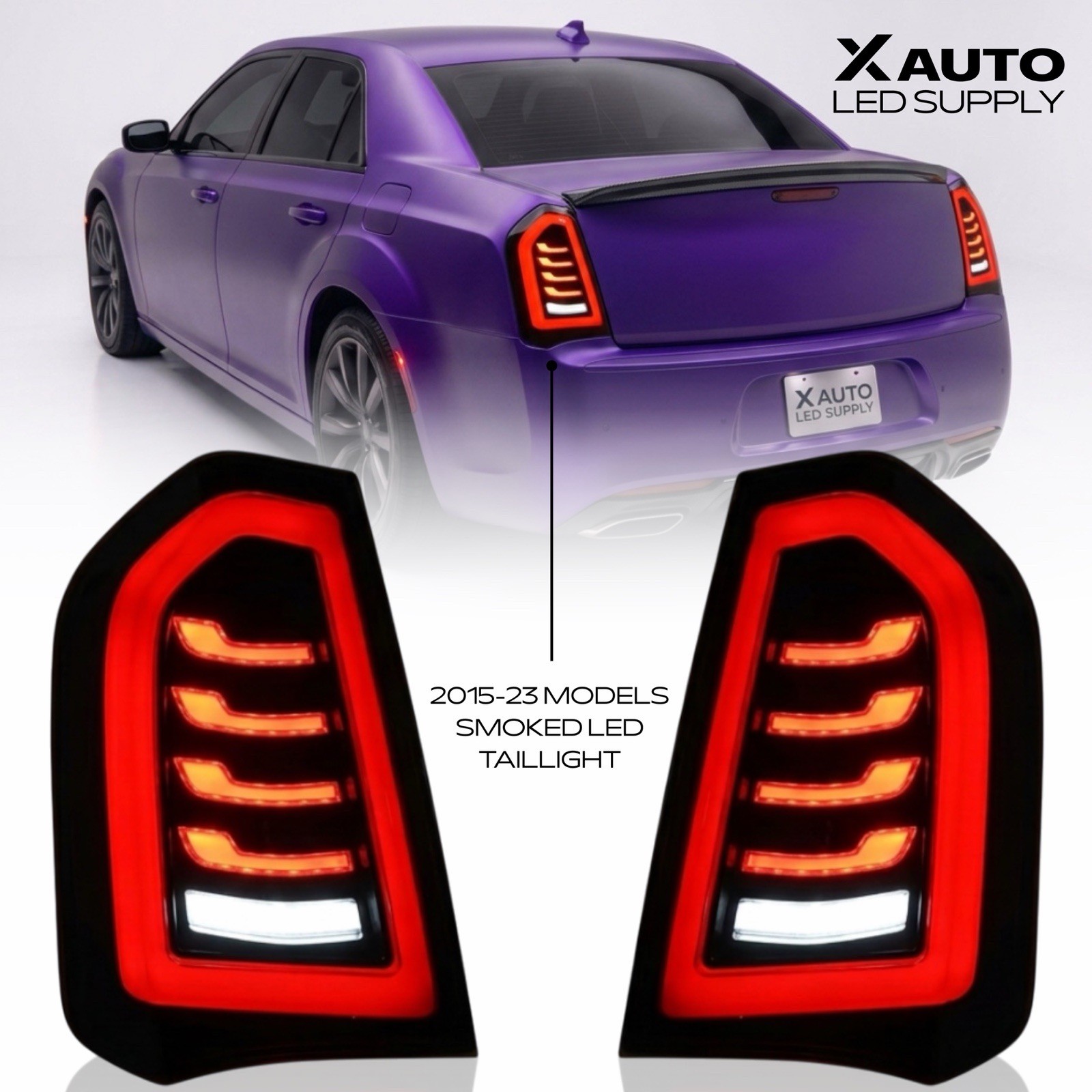 2015-2023 Chrysler 300 Smoked LED Taillights With Sequential Start Up Animation