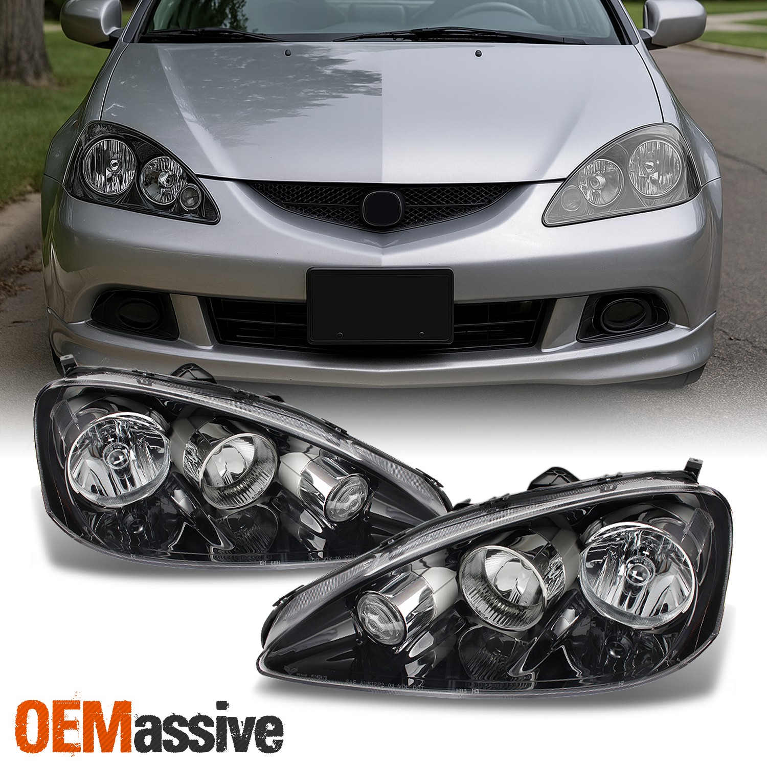 Fit 2005-2006 RSX Integra DC5 Black Clear Headlights Front Lamp Replacement Pair