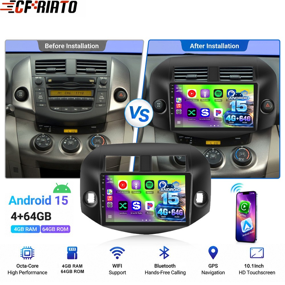 4+64GB For Toyota RAV4 2007-2011 Carplay Android 15 Car Stereo Radio GPS Navi FM