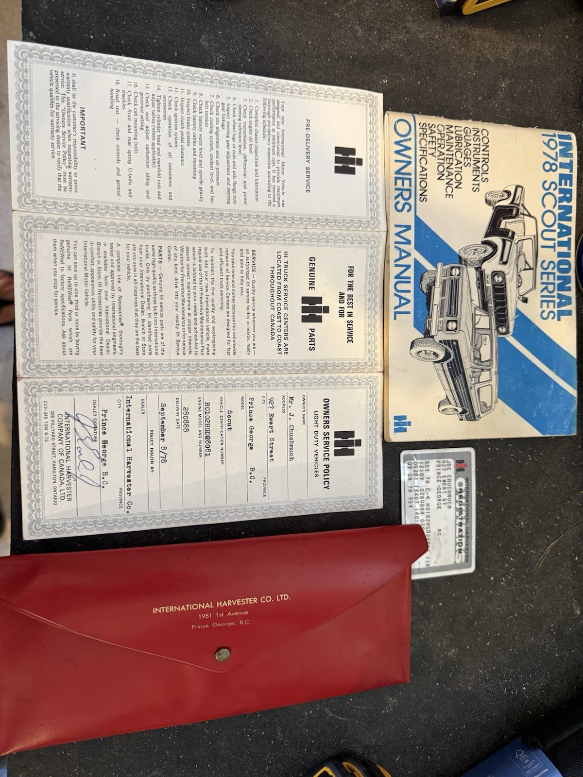 International scout Original Owners Manual Registration Card Owner Policy Card International scout Original Owners Manual Registration Card Owner Policy Card