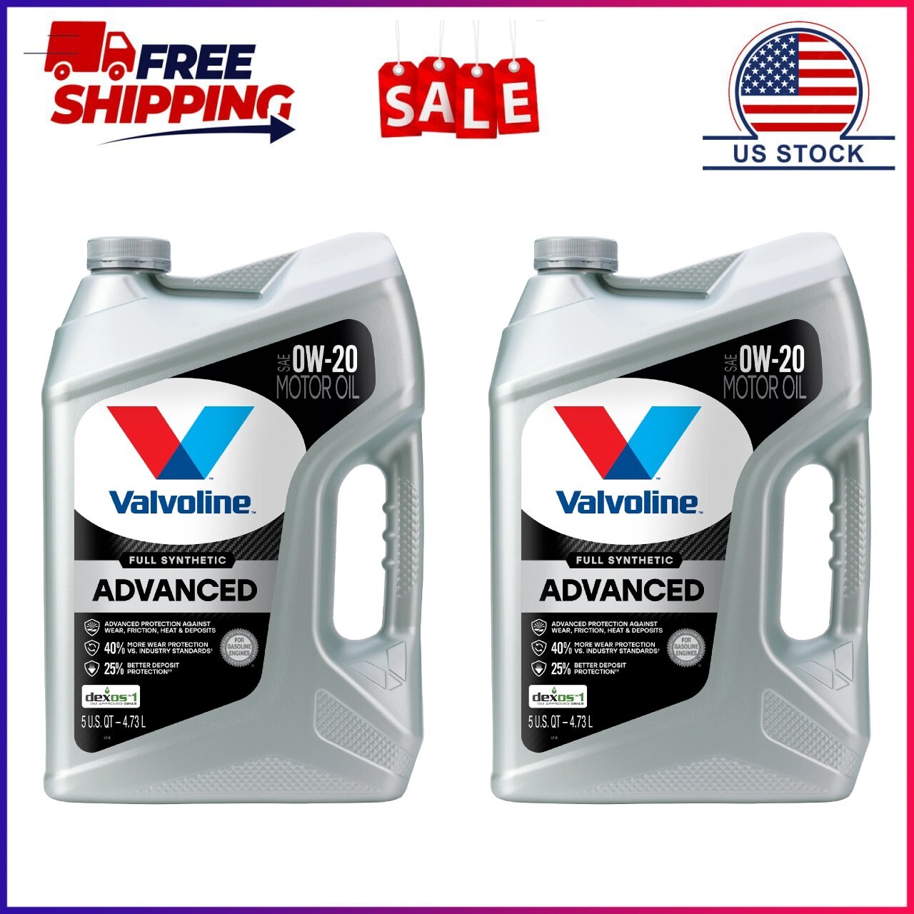 2 Pack, Valvoline Advanced Full Synthetic 0W-20 Motor Oil 5 QT