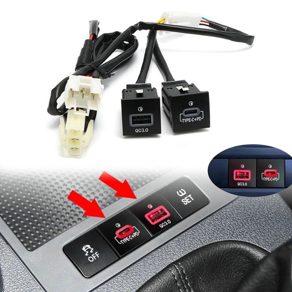 Car Dual USB QC3.0+PD Charger Socket for VW Golf Jetta Scirocco