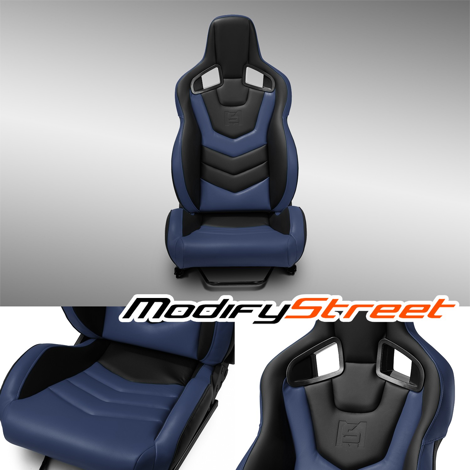 1PC EVO-Series Reclinable PVC Racing Seats Car Seat Black-Blue w/Sliders