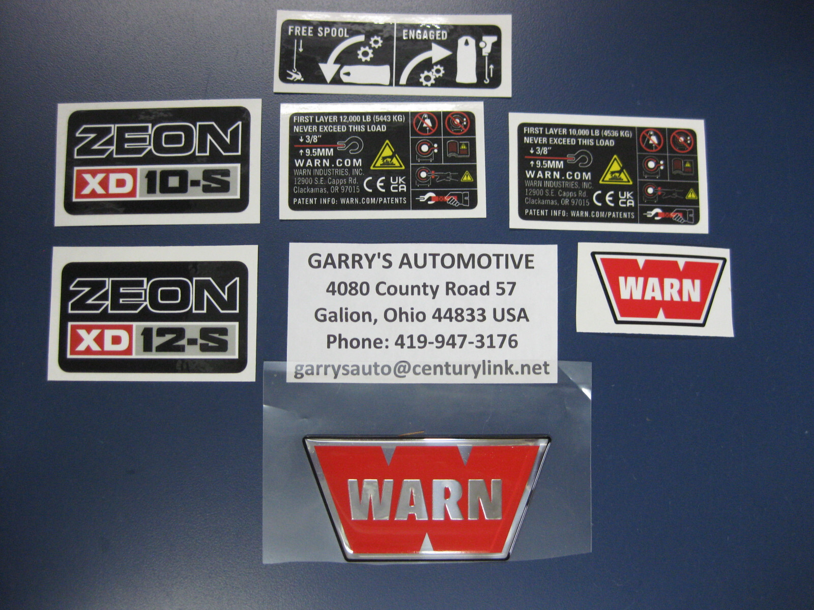 WARN 109729 Winch Replacement Decal Label Kit Set Sticker Zeon XD10-S XD12-S