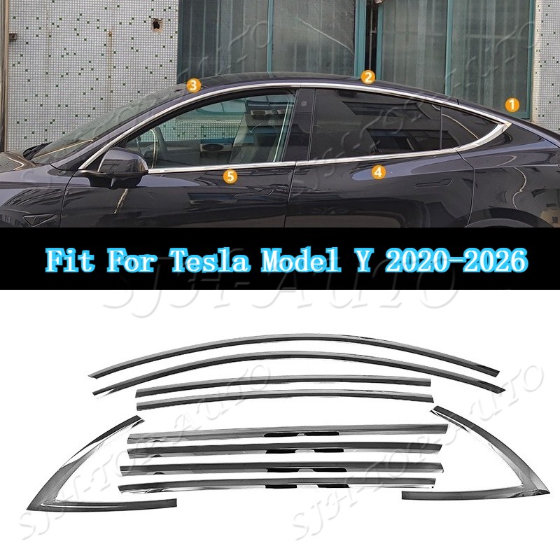 Fit For Tesla Model Y 2020-2027 Chrome Steel Car Window Strip Cover Trim 10pcs