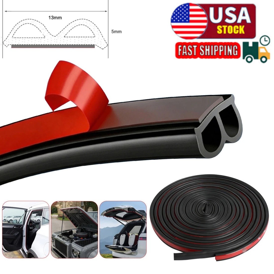 33Ft Rubber Car Door Edge Guard B Shape Weatherstrip for Window Door Protector