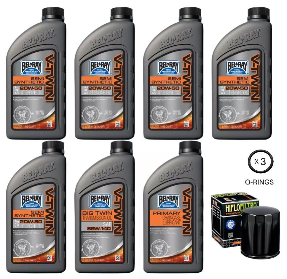 Harley Oil Change Kit Bel-Ray V-Twin Semi-Synthetic 20w50 Primary & Transmission Harley Oil Change Kit Bel-Ray V-Twin Semi-Synthetic 20w50 Primary & Transmission