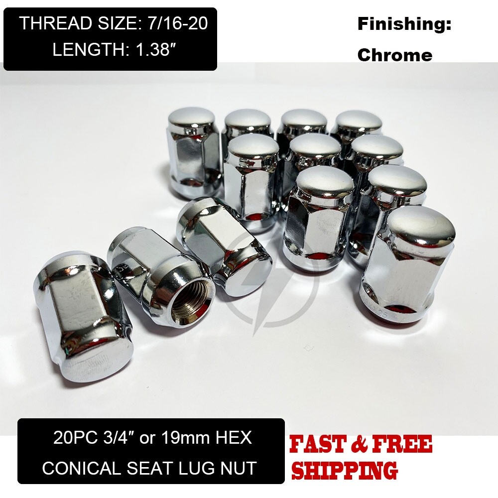 20pc 7/16-20 For Classic Chevrolet Chrome Conical Seat Bulge Acorn Wheel Lug Nut