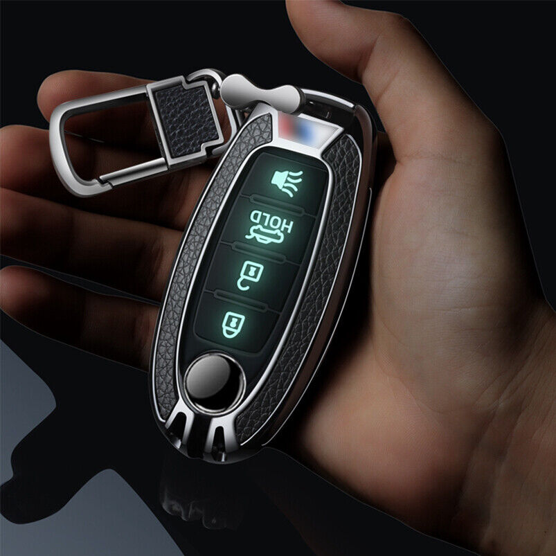 New2024For Nissan Infiniti Car Key Fob Case Cover Metal+Leather Luminous Buttons